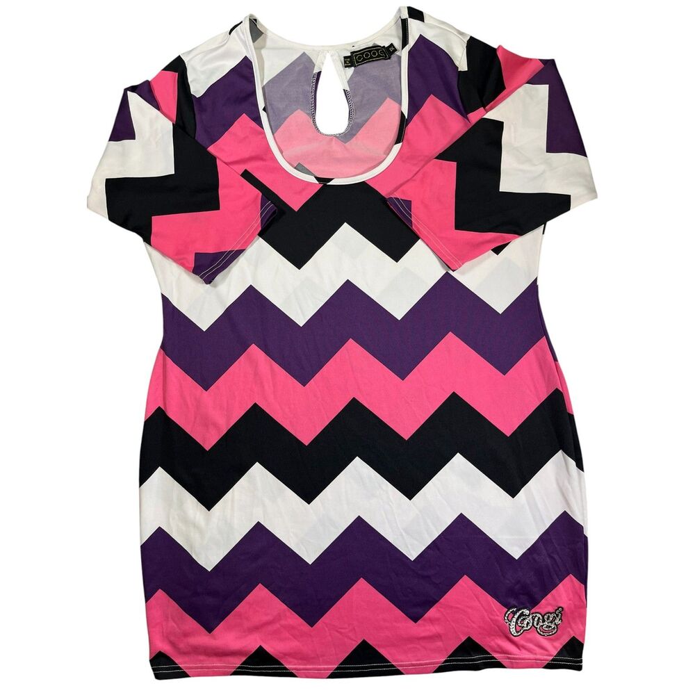 CCOOGI Women Mini Dress Multicolor Knit Textured Short Sleeve Statement Size 1X